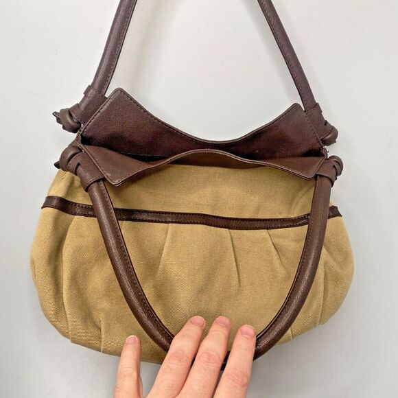 Simply Vera Vera Wang Shoulder Bag Hobo Purse Pebbled Leather Canvas - Picture 3 of 13